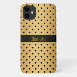 Funda Para iPhone 11 PATRÓN DE CORAZÓN NEGRO ORO personalizable IPHONE