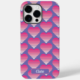 Funda Para iPhone 14 Pro Max De Case-Mate Patrón de corazón rayado Magenta rosa Nombre púrpu