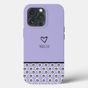 Funda Para iPhone 13 Pro Patrón de Corazón Simple Nombre Púrpura