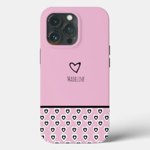 Funda Para iPhone 13 Pro Patrón de Corazón Simple Repetir Borde Nombre Rosa