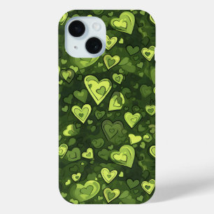 Funda Para iPhone 15 Patrón de corazón verde