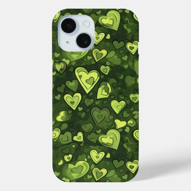 Funda De Case-Mate Para iPhone Patrón de corazón verde (Reverso )