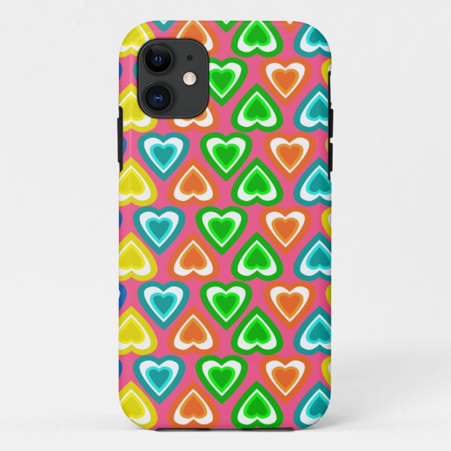 Funda De Case-Mate Para iPhone patrón de corazones arcoiris rosa (Reverso)