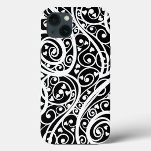 Funda Para iPhone 13 Patrón de corazones blancos y negros lindo