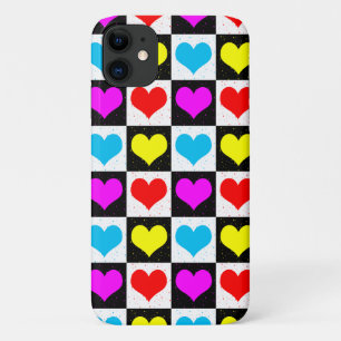 Funda Para iPhone 11 Patrón de Corazones Coloridos a Cuadros