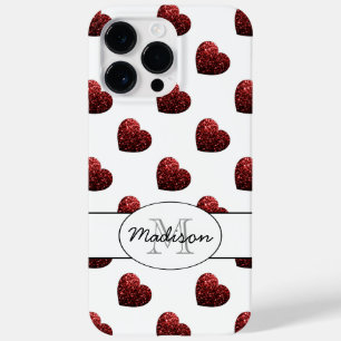 Funda Para iPhone 14 Pro Max De Case-Mate Patrón de corazones con purpurina roja Monograma b