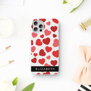 Funda Para iPhone 12 Pro Patrón De Corazones, Corazones Rojos, Tu Nombre
