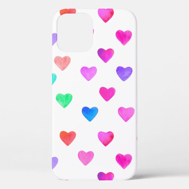 Funda De Case-Mate Para iPhone patrón de corazones de acuarela pintados a mano de (Reverso )