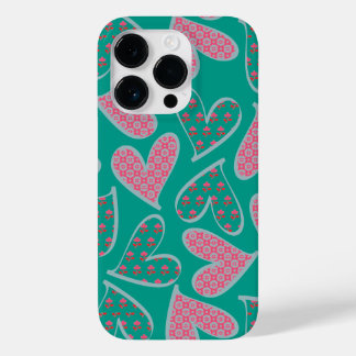 Funda Para iPhone 14 Pro De Case-Mate Patrón de Corazones florales Verde azulados y rosa