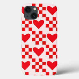 Funda Para iPhone 13 Patrón de corazones rojos controlados con cuadrado