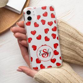 Funda Para iPhone 13 Pro Max Patrón de corazones rojos elegantes en blanco mono