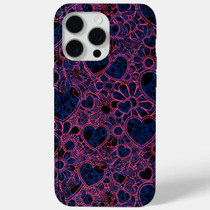Funda Para iPhone 15 Pro Max Patrón de corazones superpuestos, rosado en negro 