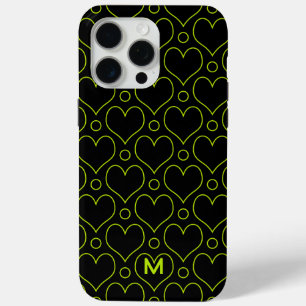 Funda Para iPhone 15 Pro Max patrón de Corazones y Lunares en Verde Lima