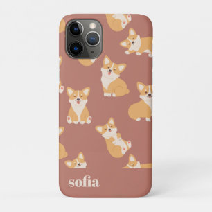 Funda Para iPhone 11 Pro Patrón de corgi de corte de nombre personalizado p