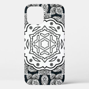 Funda Para iPhone 12 Patrón de cosecha en fondo azul con elemento blanc