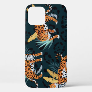 Funda Para iPhone 12 Patrón de cosecha sin soldadura de palmas jaguares