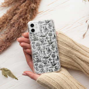 Funda Para iPhone 11 Pro Patrón de Criaturas Marinas Vintage Blanco Negro