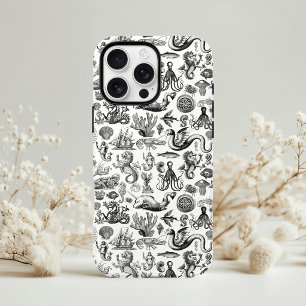 Funda Para iPhone 11 Pro Patrón de Criaturas Marinas Vintage Blanco Negro