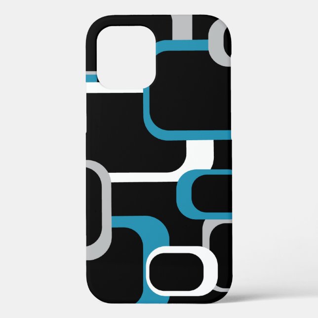 Funda De Case-Mate Para iPhone Patrón de cuadrados blancos grises retro azul (Reverso )
