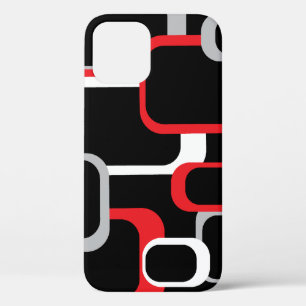 Funda Para iPhone 12 Patrón de cuadrados retro Color rojo gris blanco n