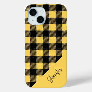 Funda Para iPhone 15 Patrón de Cuadro de Plaid de Búfalo Amarillo Moder