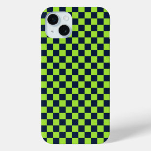 Funda Para iPhone 15 Mini Patrón de cuadros de color lima y azul marino