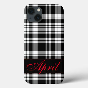 Funda Para iPhone 13 Patrón de cuadros en blanco y negro monogramado