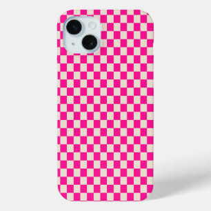 Funda Para iPhone 15 Mini Patrón de cuadros rosa caliente y bronceado