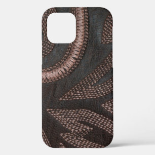 Funda Para iPhone 12 Patrón de cuero de color marrón oscuro decorativo