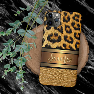 Funda Para iPhone 11 Pro Max Patrón de cuero dorado de piel de leopardo falso p
