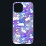 Funda Para iPhone 12 Patrón de cumpleaños de Aries Ram Constellation St<br><div class="desc">Este divertido diseño de estuches de teléfono hace el regalo perfecto para cualquiera nacido bajo el signo de zodiaco Aries. Incluye un patrón único hecho de un ariete vintage,  la constelación y la palabra "Aries",  todo blanco sobre un fondo estrellado de color morado rosado.</div>