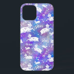 Funda Para iPhone 12 Patrón de cumpleaños de Aries Ram Constellation St<br><div class="desc">Este divertido diseño de estuches de teléfono hace el regalo perfecto para cualquiera nacido bajo el signo de zodiaco Aries. Incluye un patrón único hecho de un ariete vintage,  la constelación y la palabra "Aries",  todo blanco sobre un fondo estrellado de color morado rosado.</div>