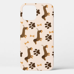 Funda Para iPhone 12 Patrón de Dachshund: Diseño de impresión vintage