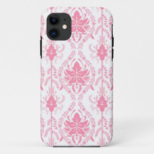 Funda Para iPhone 11 patrón de damasco blanco rosado