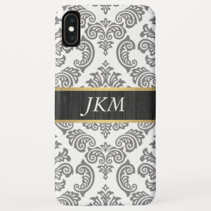 Funda Para iPhone XS Max Patrón de Damasco con Moldura de Madera y Dorado