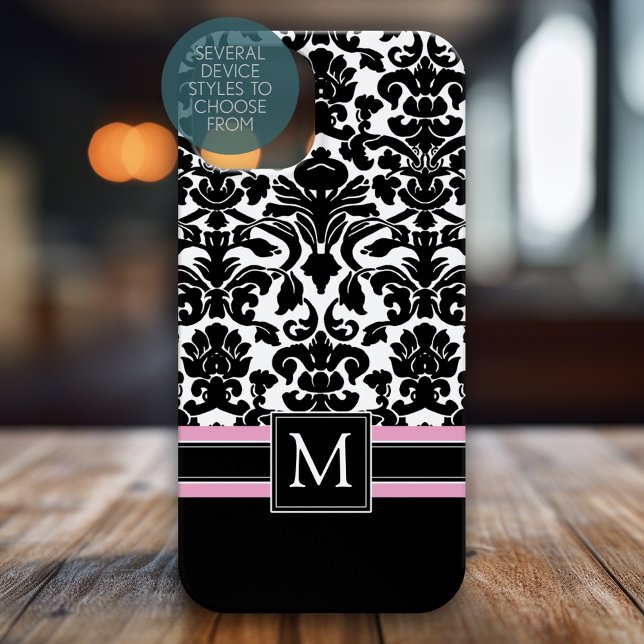 Funda De Case-Mate Para iPhone Patrón de damasco con monograma (Monogram Phone Case)