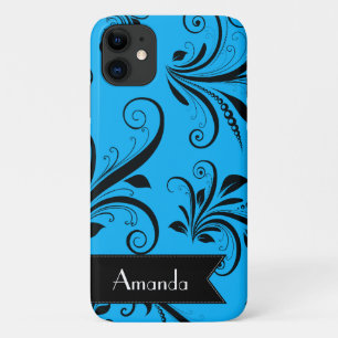 Funda Para iPhone 11 Patrón de Damasco, Damasco Azul, Su Nombre