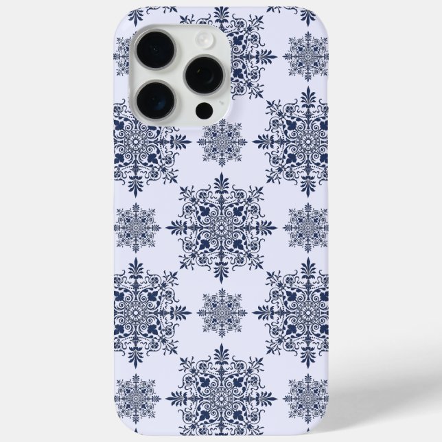 Funda De Case-Mate Para iPhone Patrón de Damasco de copo de nieve azul (Reverso )