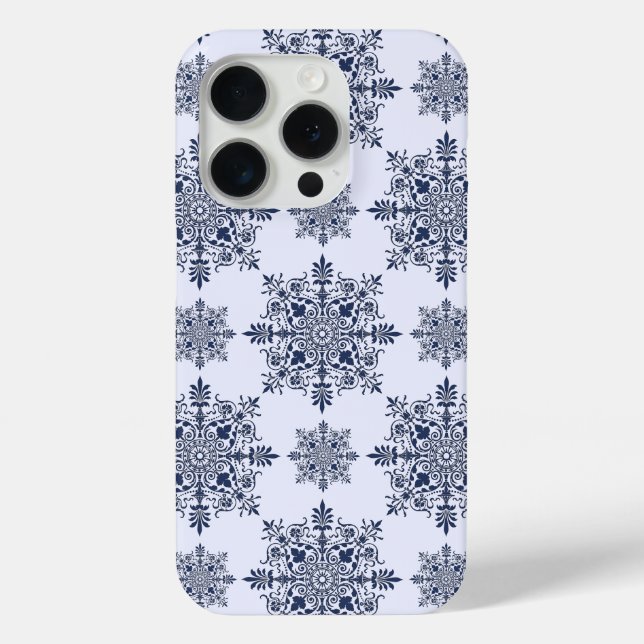 Funda De Case-Mate Para iPhone Patrón de Damasco de copo de nieve azul (Reverso )