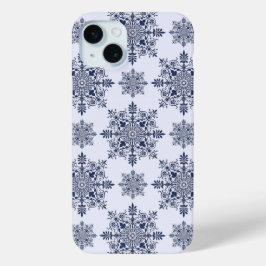 Funda Para iPhone 15 Mini Patrón de Damasco de copo de nieve azul