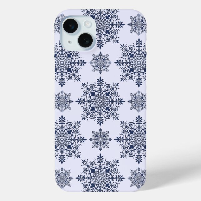 Funda De Case-Mate Para iPhone Patrón de Damasco de copo de nieve azul (Reverso )