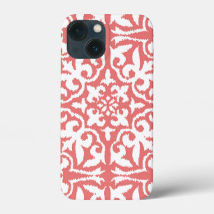 title_seo2 Patrón de damasco de Ikat - Blanco y rosa de coral