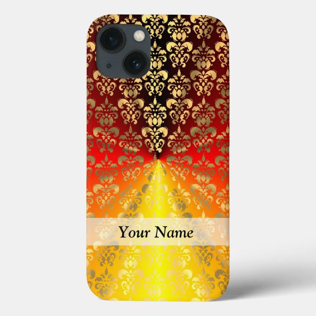 Funda De Case-Mate Para iPhone patrón de damasco de oro y naranja (Reverso)