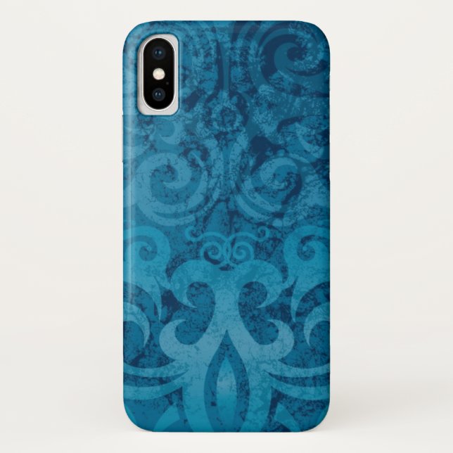 Funda De Case-Mate Para iPhone Patrón de Damasco de remolque azul (Reverso)