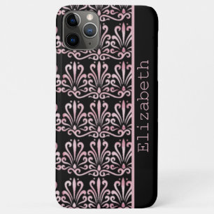 Funda Para iPhone 11 Pro Max Patrón de Damasco de Vintage negro y rosa