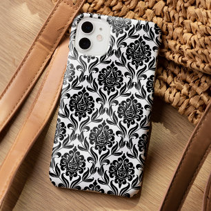 Funda Para iPhone 15 Pro Max Patrón de Damasco en blanco y negro