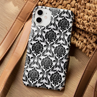 Funda Para iPhone 15 Pro Max Patrón de Damasco en blanco y negro