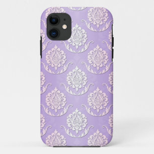 Funda Para iPhone 11 Patrón de damasco femenino de lavanda y blanco