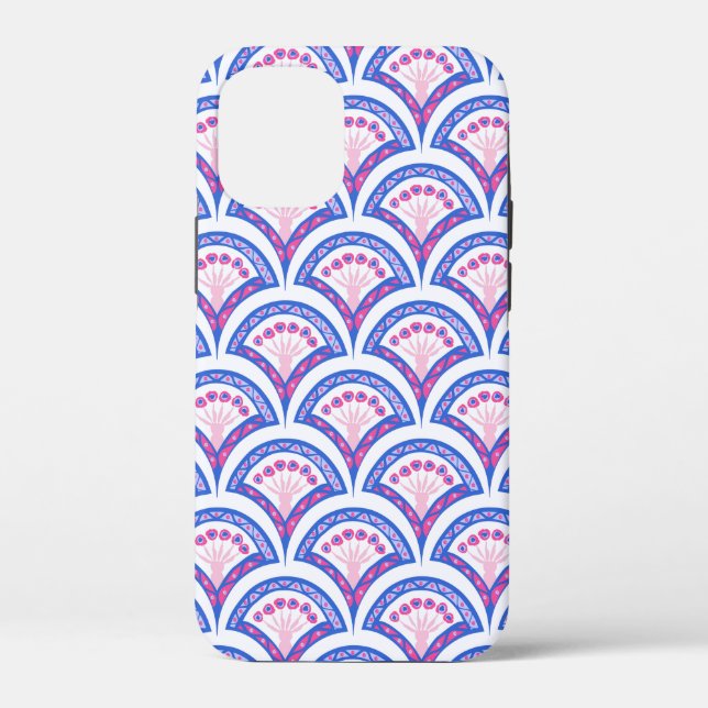 Funda De Case-Mate Para iPhone patrón de damasco floral azul (Reverso )