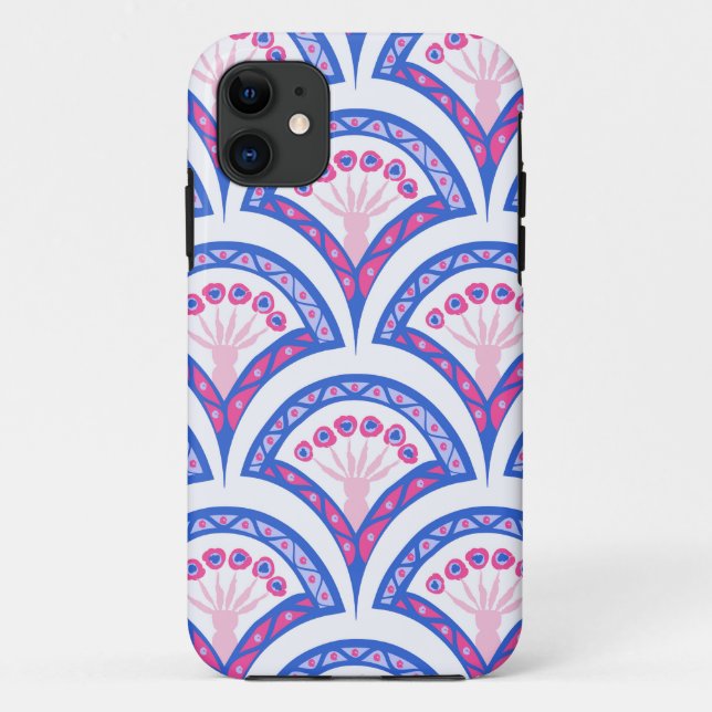 Funda De Case-Mate Para iPhone patrón de damasco floral azul (Reverso)
